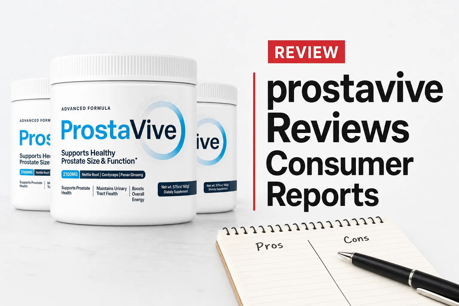 Product-focused review thumbnail for prostavive reviews consumer reports with the official ProstaVive package and bold headline.